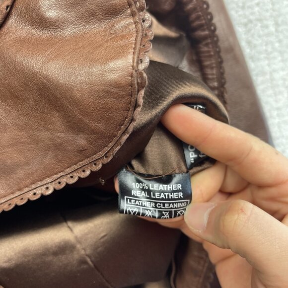 VTG Dominique Western Brown Leather Jacket Women's M Hipster Biker Pockets - Picture 8 of 16